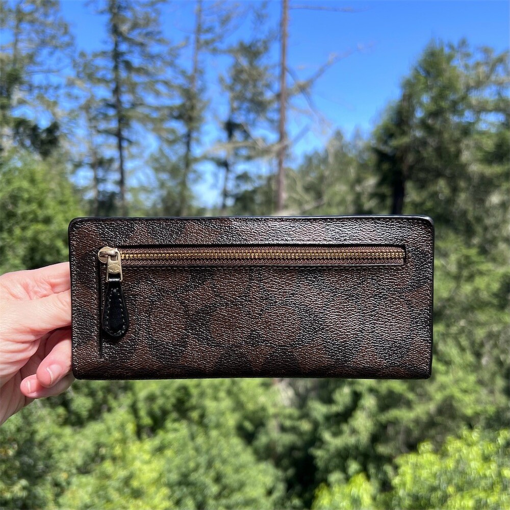 COACH Crossgrain Leather Bifold Wallet Brown Signature Canvas with Gold Hardware - Picture 2 of 7